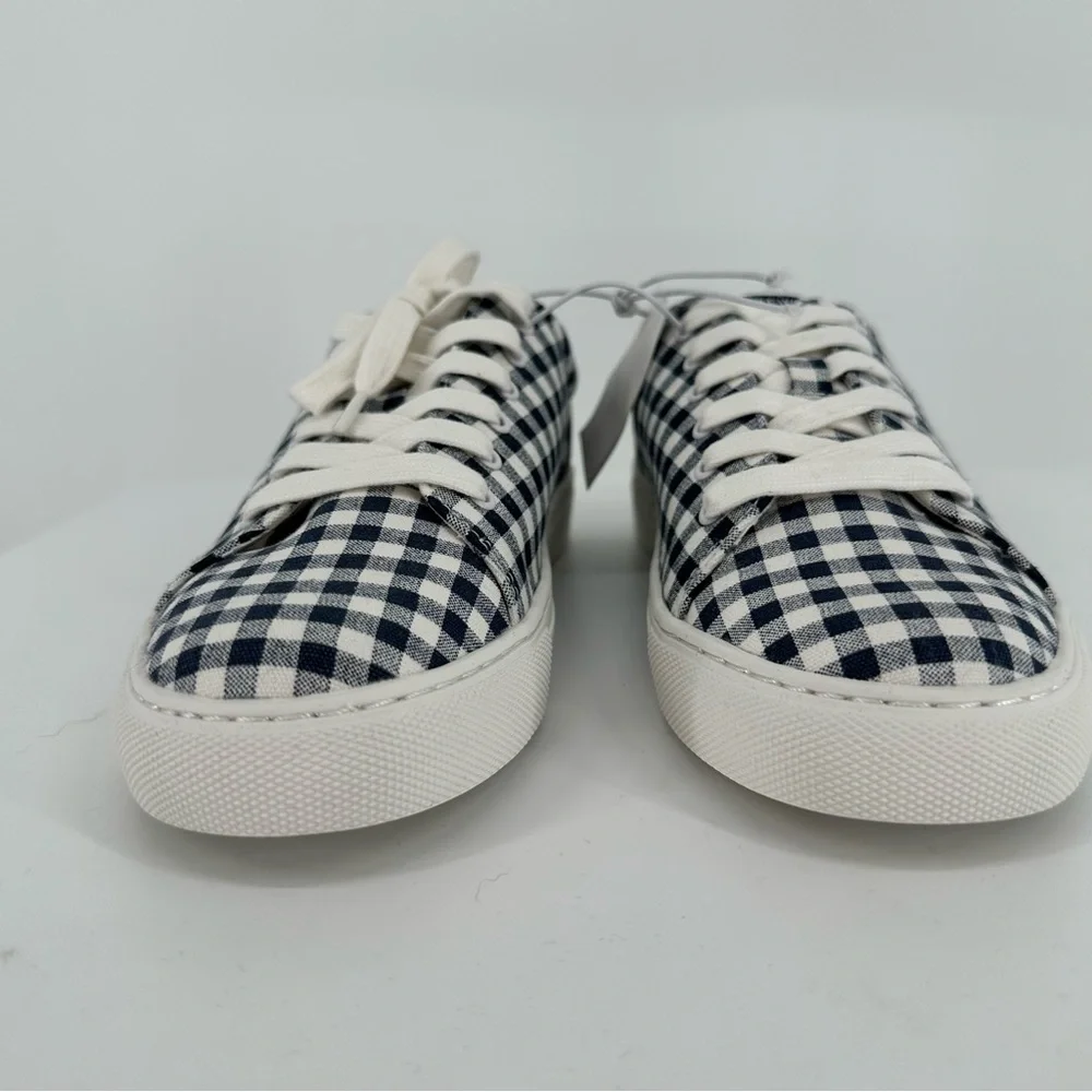 J Crew Factory Gingham Printed Road Trip Canvas Sneakers size 7.5 NWT Navy White